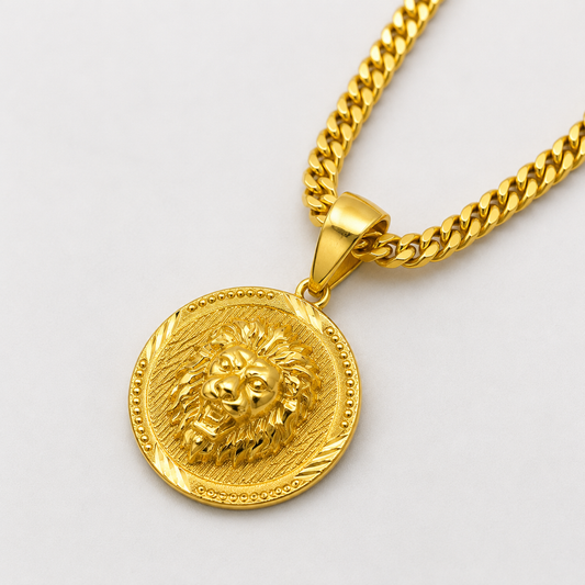 LION FACE MICRO GOLD PLATED MEN’S CHAIN PENDANT