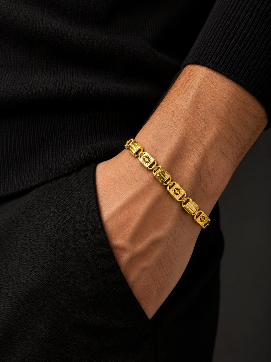 REGAL BARREL MICRO GOLD PLATED BRACELET FOR MEN | PREMIUM BRASS MEN'S BRACELET