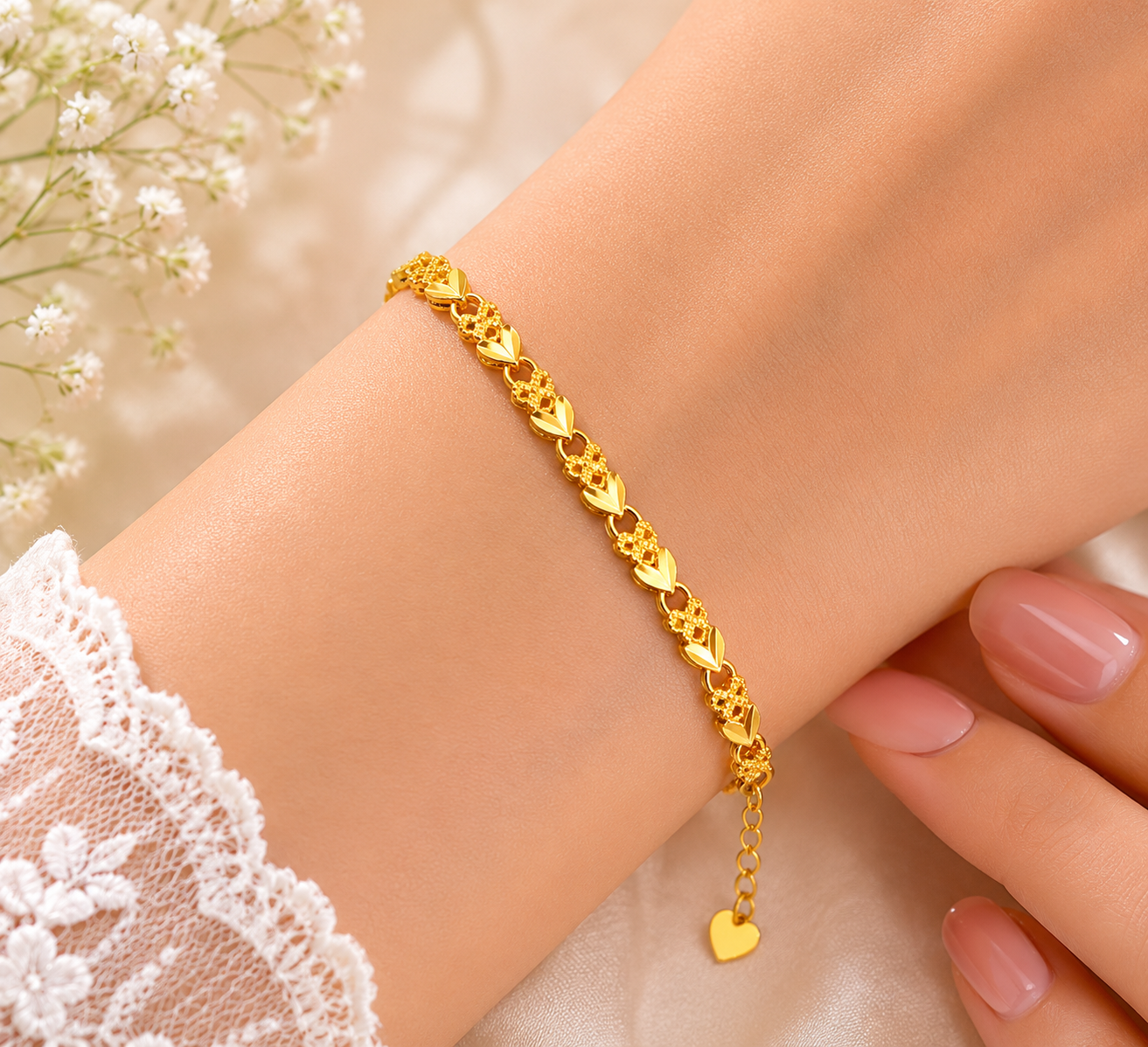 HEART LINK MICRO GOLD PLATED BRACELET FOR WOMEN