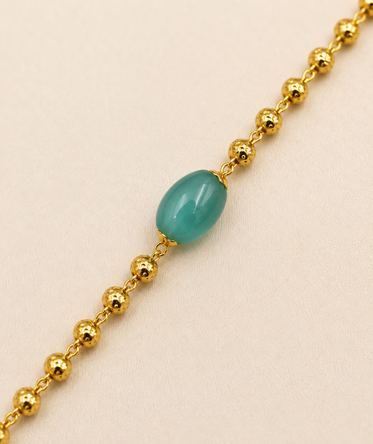 AQUA BLUE OVAL STONE MICRO GOLD PLATED BRACELET FOR WOMEN