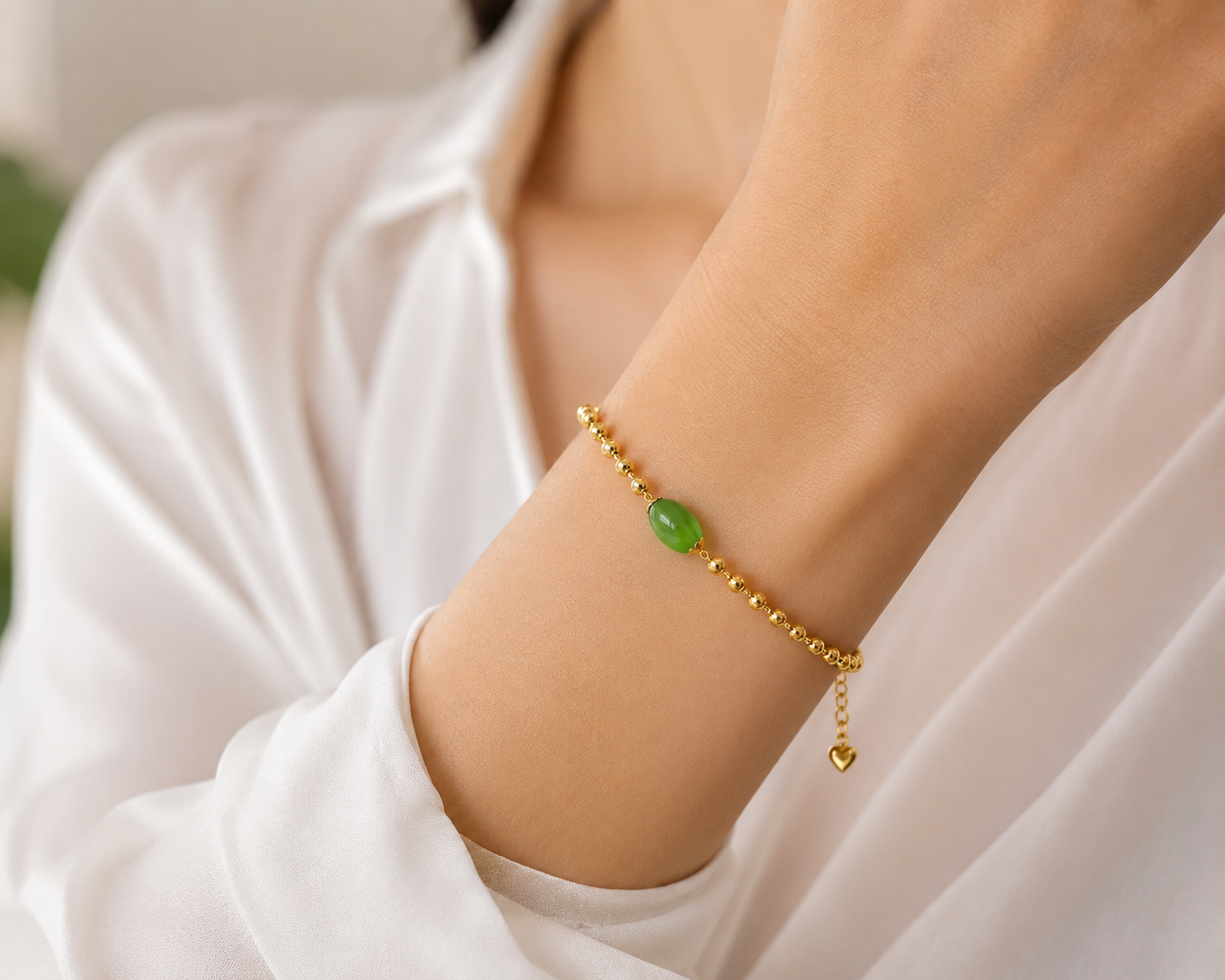 GREEN OVAL STONE MICRO GOLD PLATED BRACELET FOR WOMEN