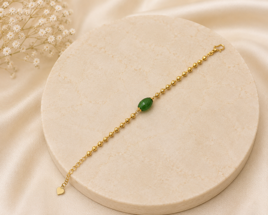GREEN OVAL STONE MICRO GOLD PLATED BRACELET FOR WOMEN