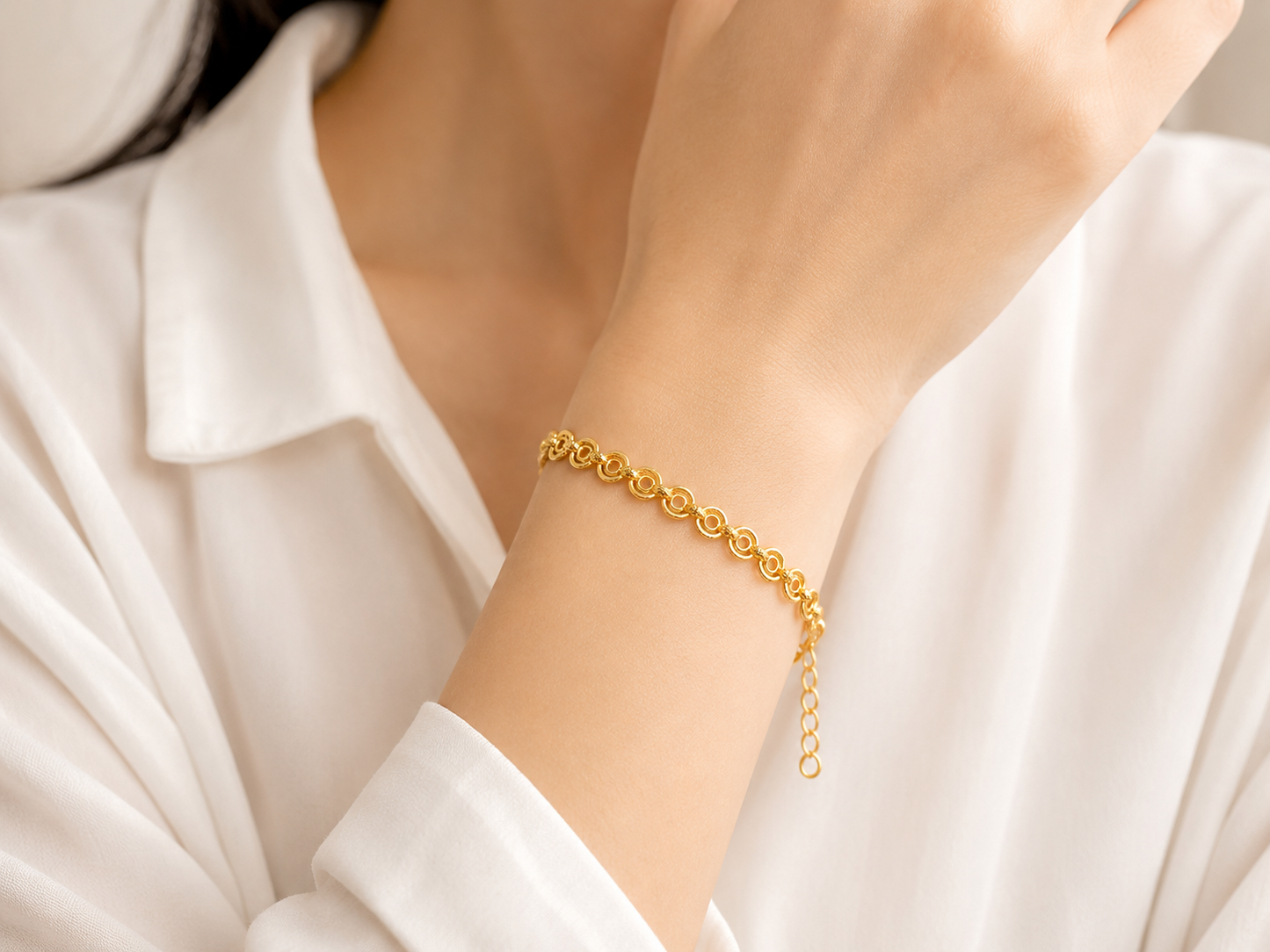 CLASSIC CIRCLE LINK MICRO GOLD PLATED BRACELET FOR WOMEN