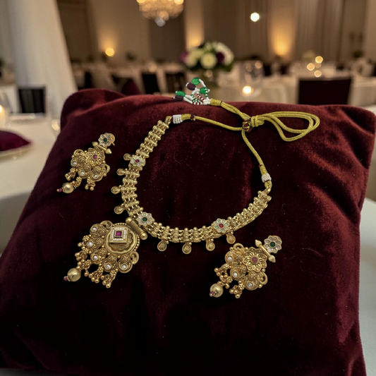 ROYAL RAJWADI ANTIQUE GOLD NECKLACE SET