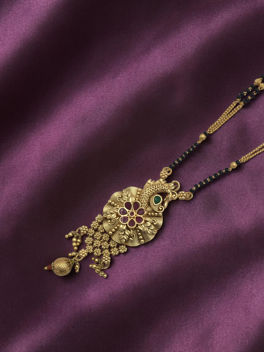 HERITAGE RAJWADI PEACOCK DESIGN MANGALSUTRA WITH STONE DETAILING
