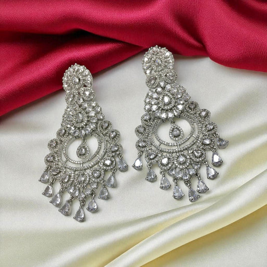 CRYSTAL WHITE AMERICAN DIAMOND LONG EARRINGS