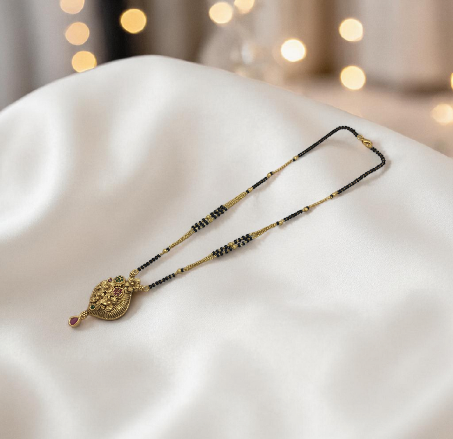 HERITAGE RAJWADI LEAF FLORAL MANGALSUTRA WITH DESIGNER STONE WORK