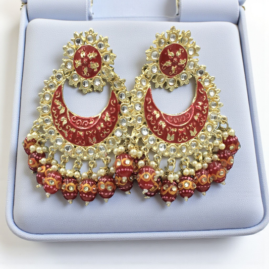 ADAH RED ENAMEL KUNDAN DROPS CHANDBALI