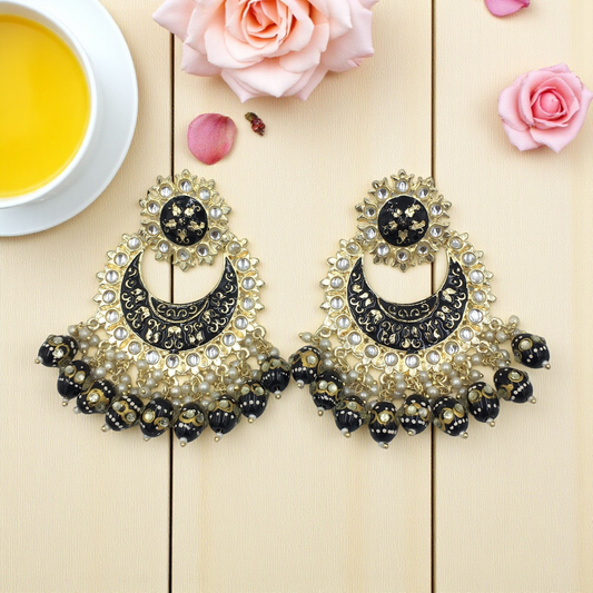 CRIMSON CRESCENT KUNDAN DROPS CHANDBALI