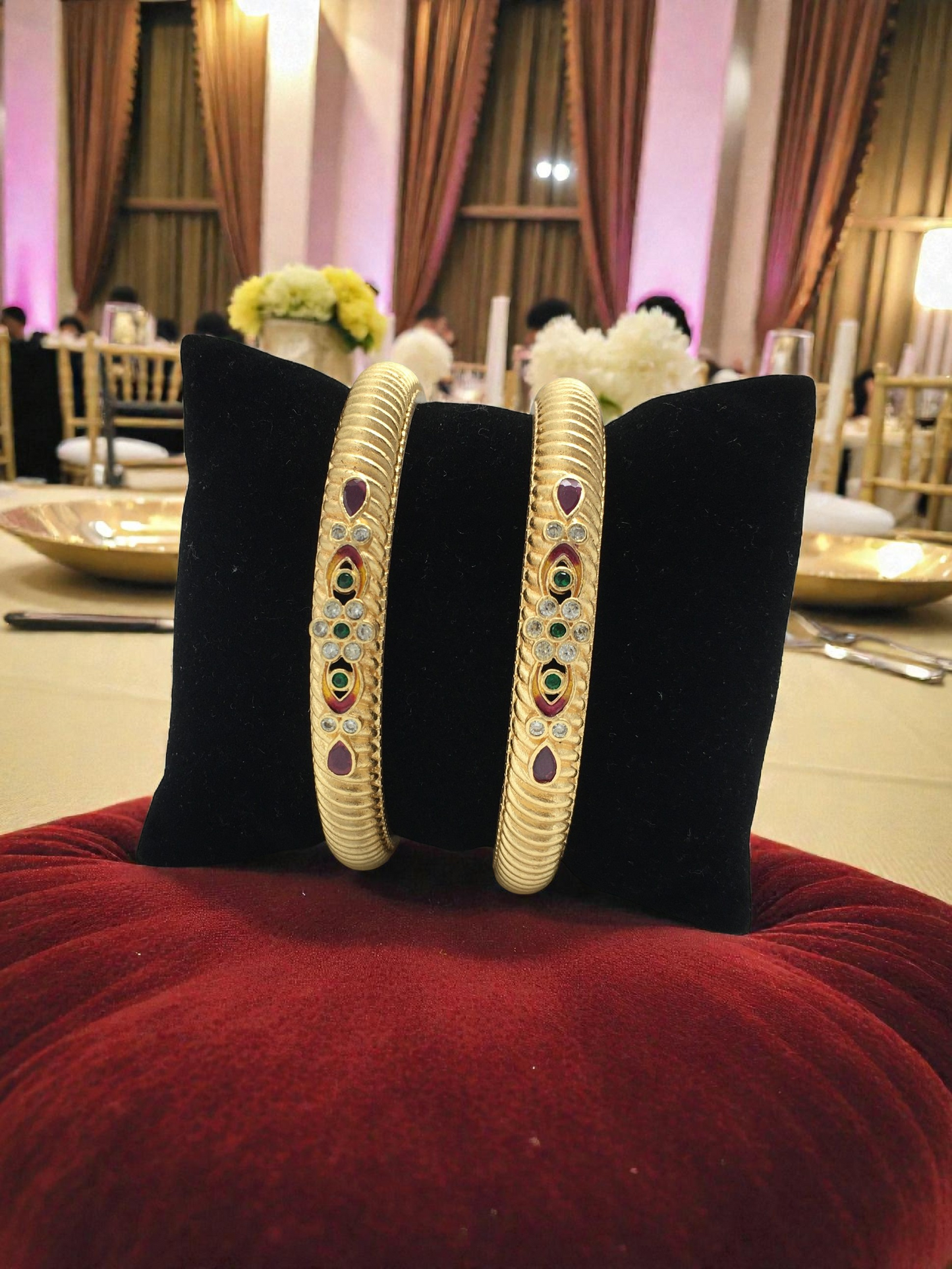 TRADITIONAL STONE STUDDED MICRO GOLD PLATED BANGLES FOR WOMEN