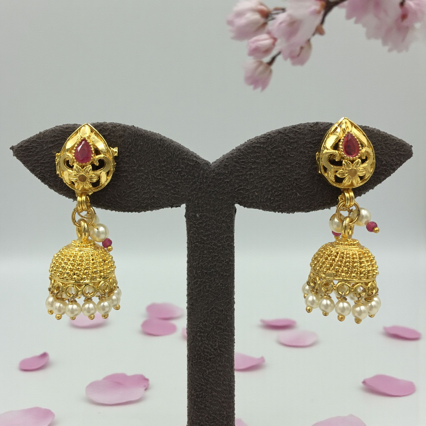 ZAREEN RUBY MICRO GOLD JHUMKAS