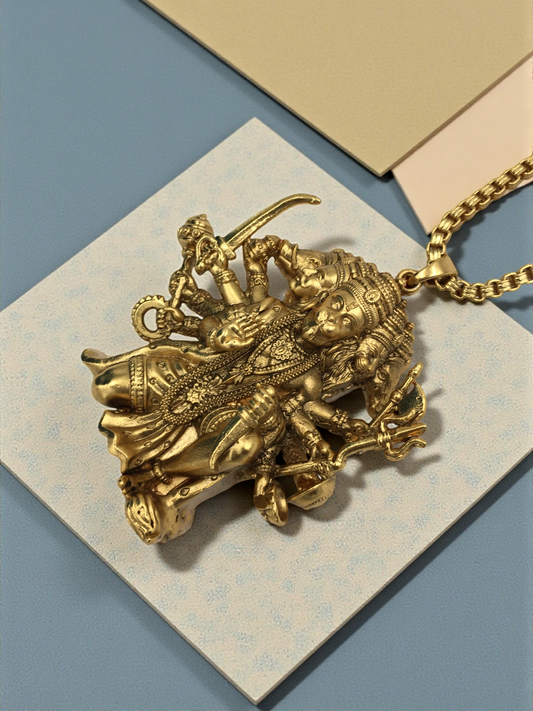 ANTIQUE PANCHMUKHI HANUMAN CHAIN PENDANT SET – HIGH GOLD POLISH | 18 INCH DEVOTIONAL NECKLACE