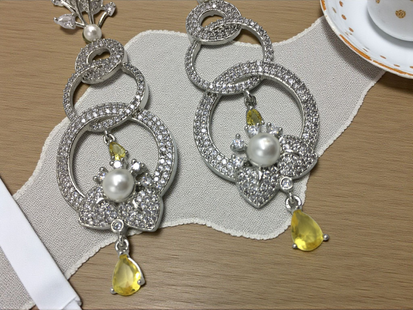 PRITA WHITE AMERICAN DIAMOND LONG EARRINGS