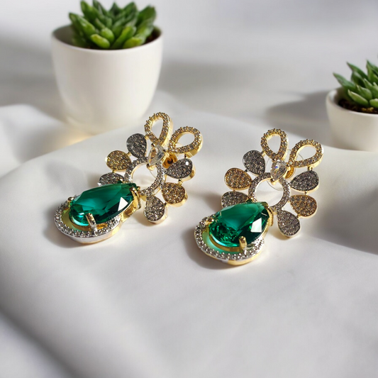 RAMA GREEN FLORAL ELEGANCE ADORNED NECKLACE AND EARRINGS SET