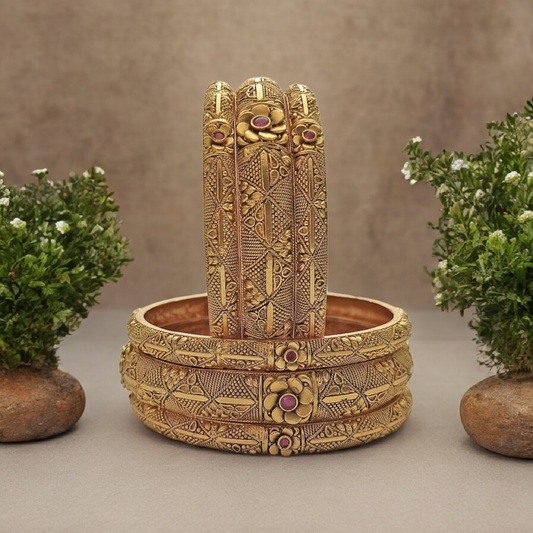 FLORAL RADIANCE BRASS BANGLE SET