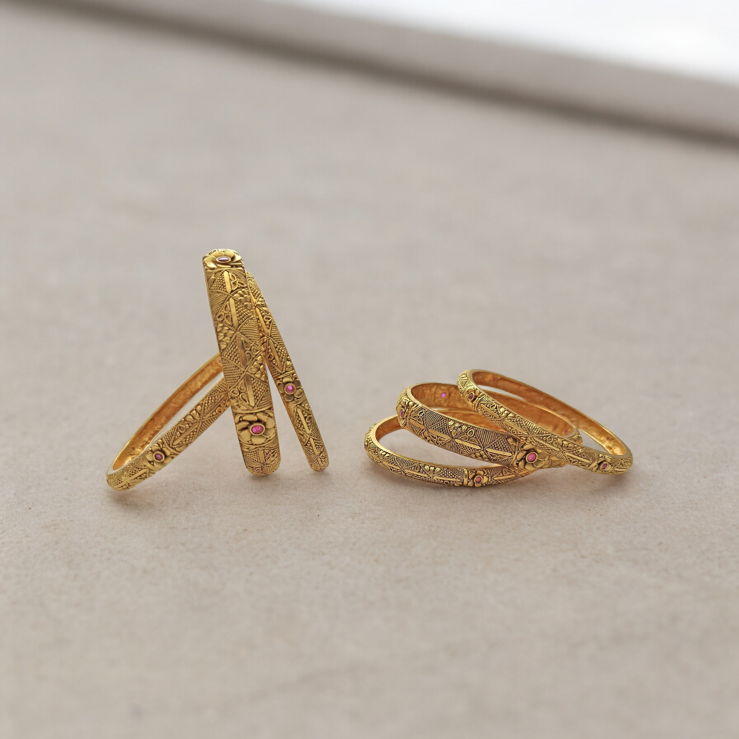 FLORAL RADIANCE BRASS BANGLE SET
