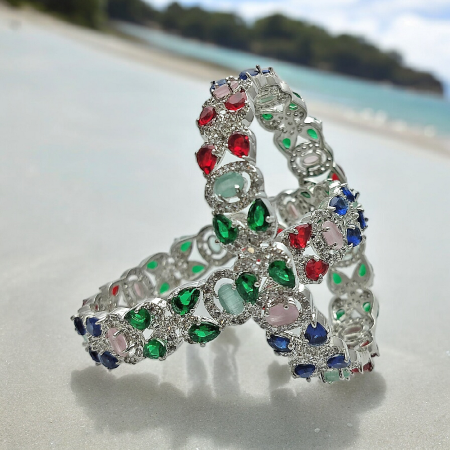 ALISHA MULTICOLOUR SILVER BANGLE SET