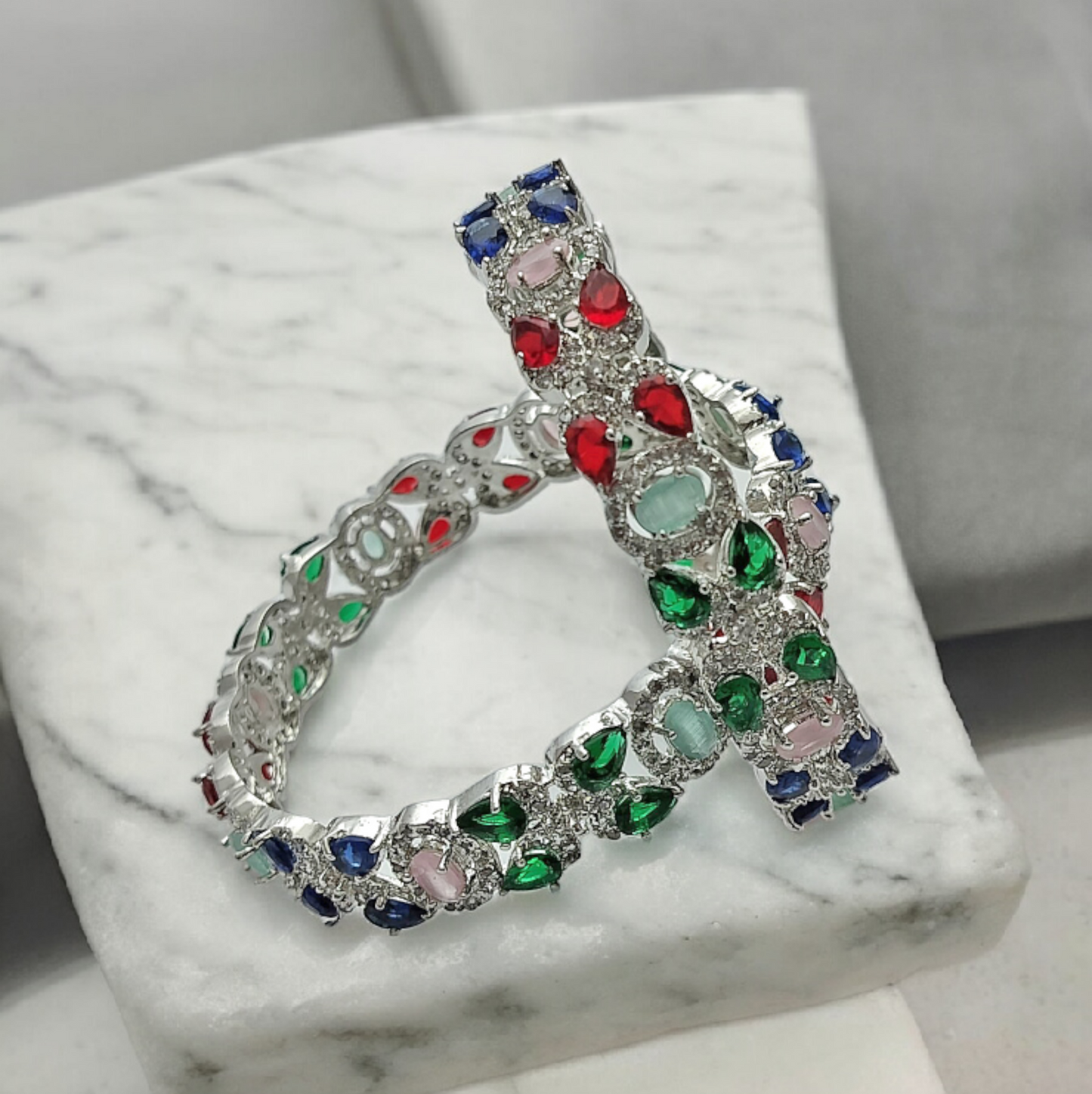 ALISHA MULTICOLOUR SILVER BANGLE SET