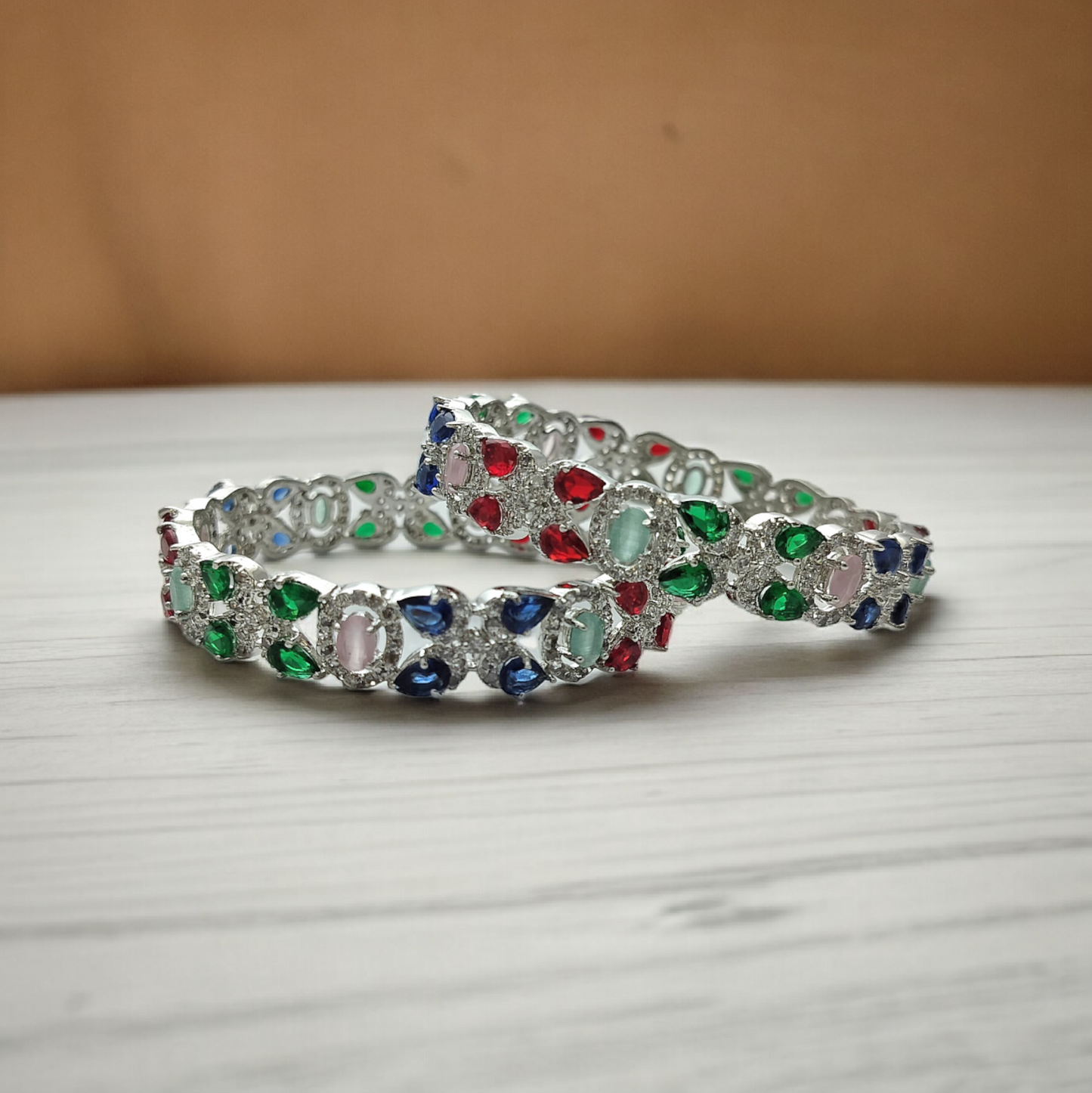 ALISHA MULTICOLOUR SILVER BANGLE SET