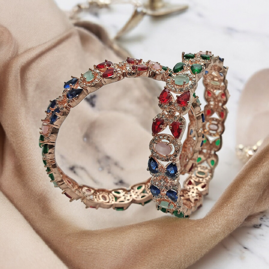 ALISHA MULTICOLOUR ROSE GOLD BANGLE SET