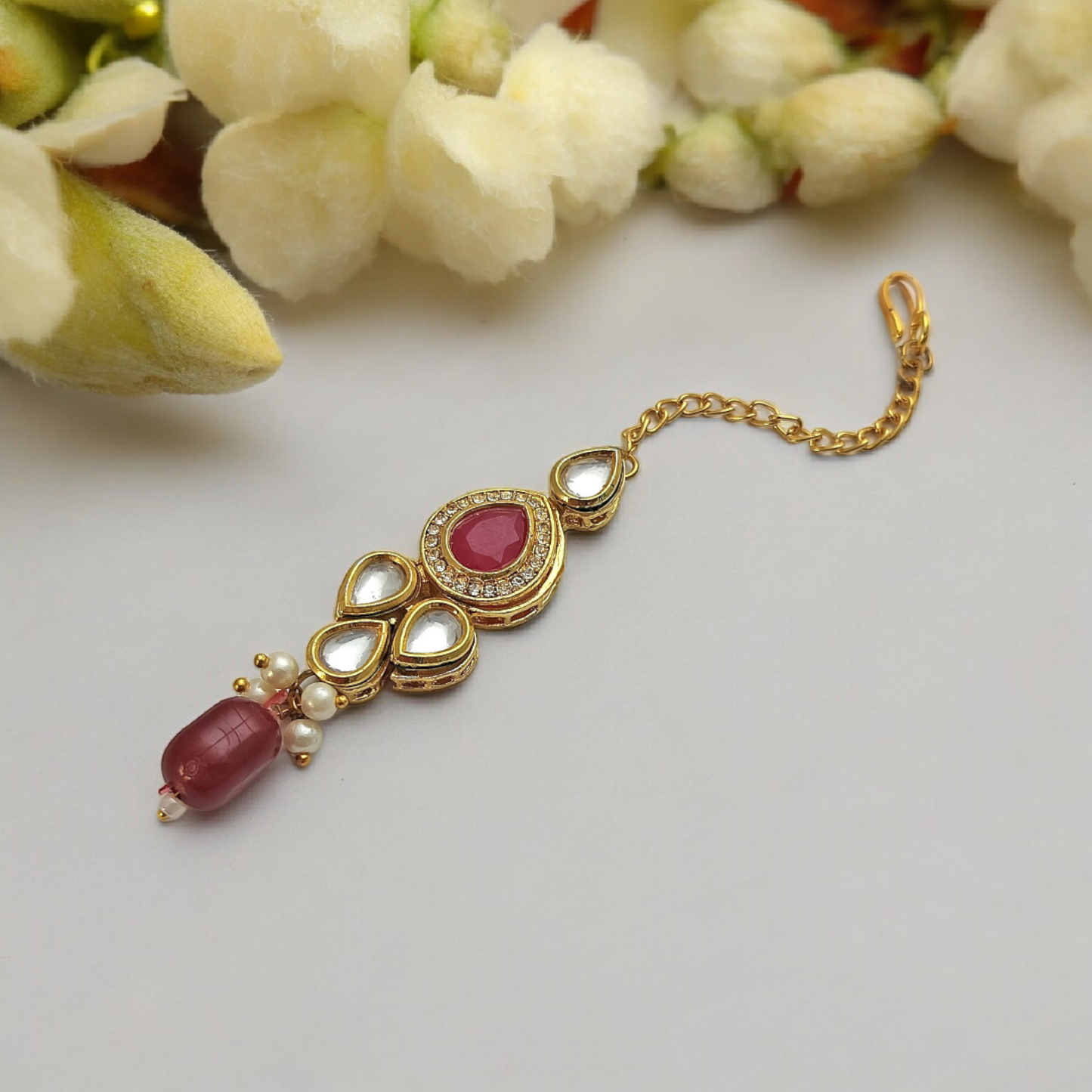 MAJESTIC MAROON KUNDAN NECKLACE SET