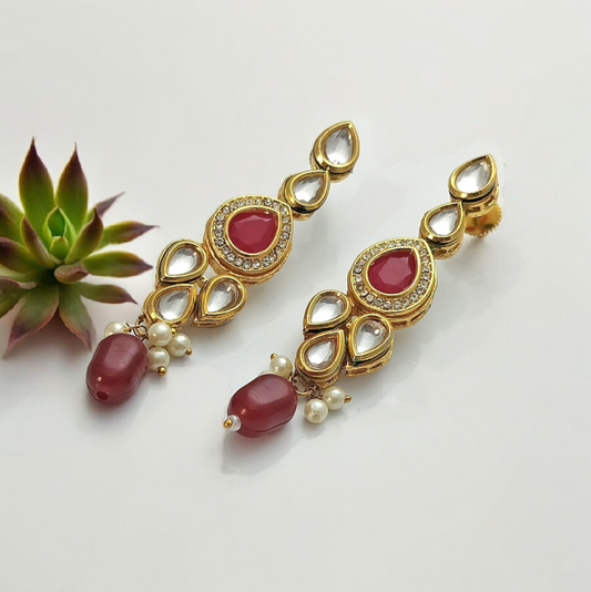 MAJESTIC MAROON KUNDAN NECKLACE SET