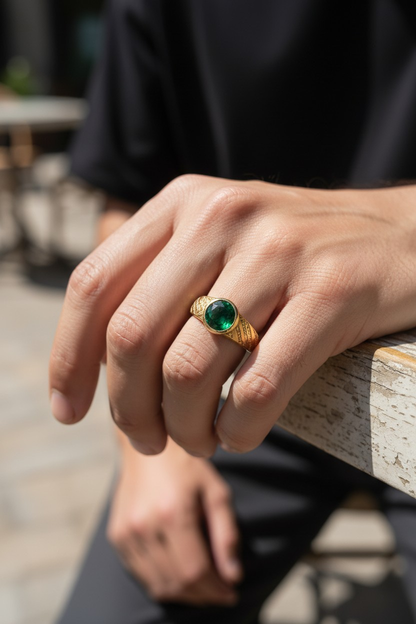 AURMEN EMERALD KING MEN'S RING