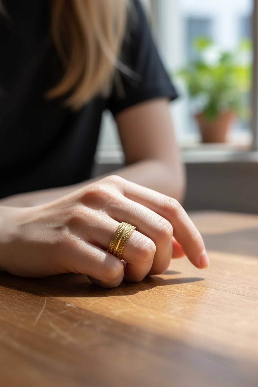 PREMIUM DOUBLE TEXTURE GOLD BAND LADIES RING