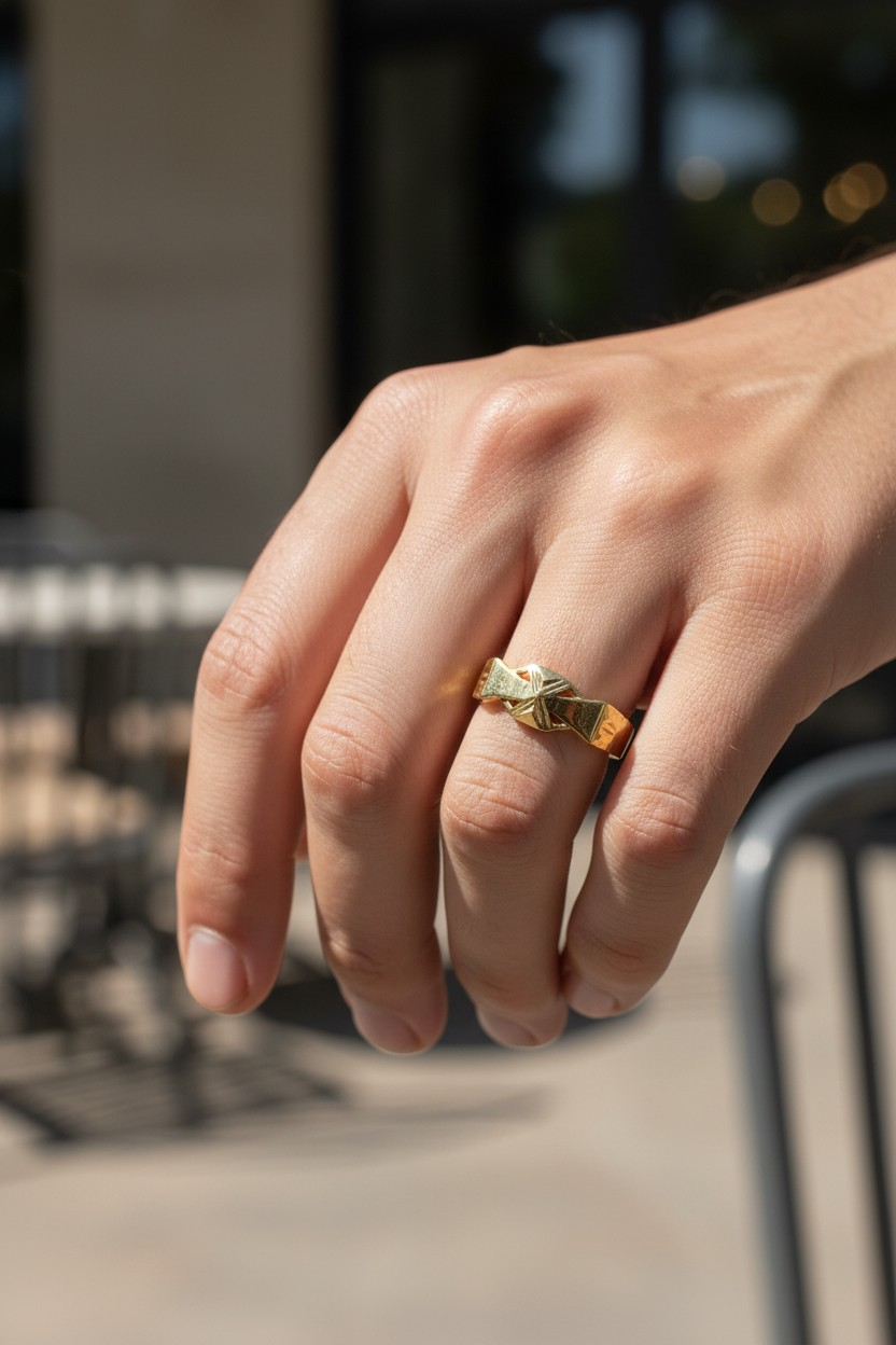 X-CROSS DESIGN GOLD LOOK MEN'S RING