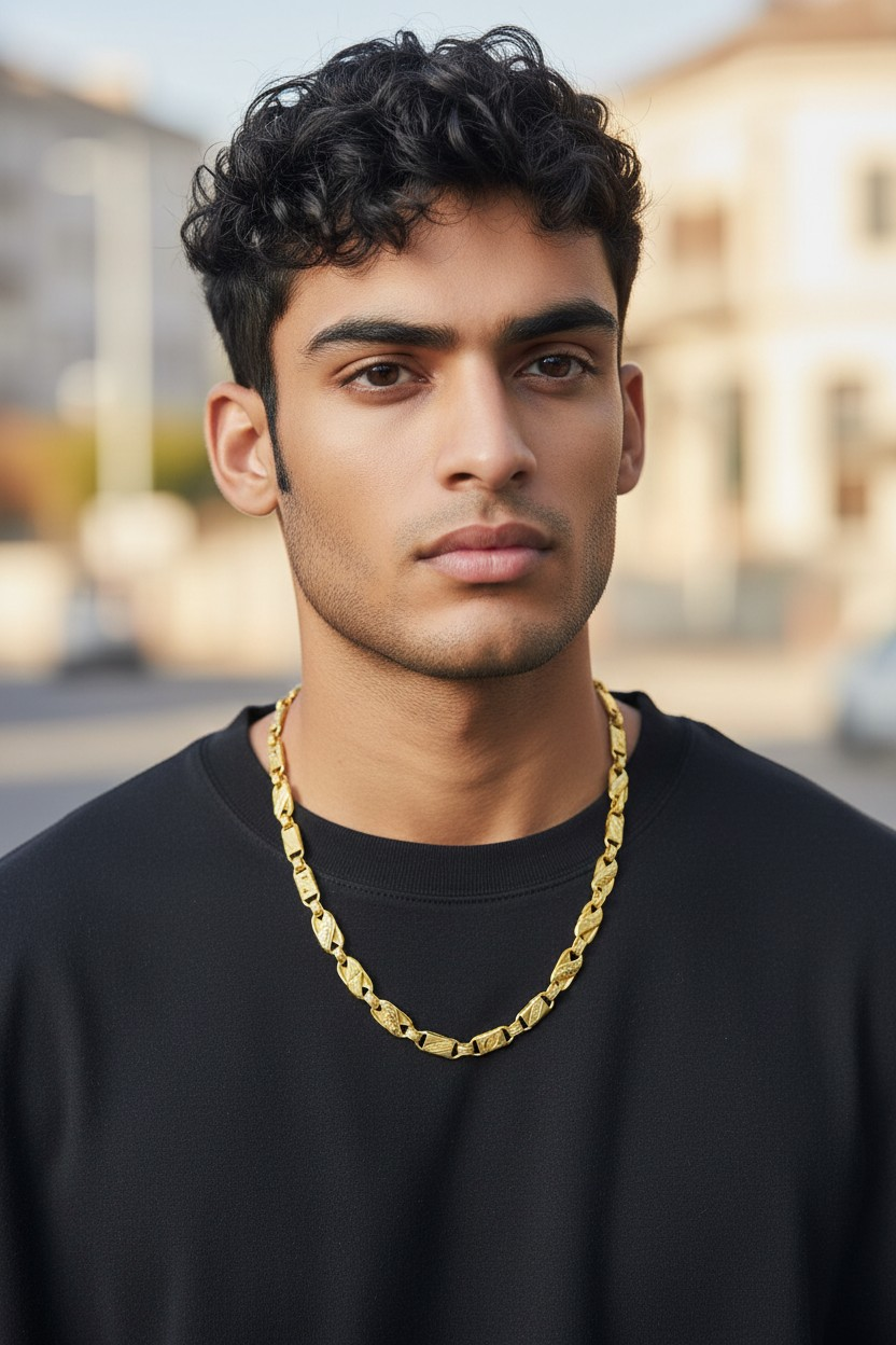ROYAL TEXTURED LINK MICRO GOLD MEN'S CHAIN