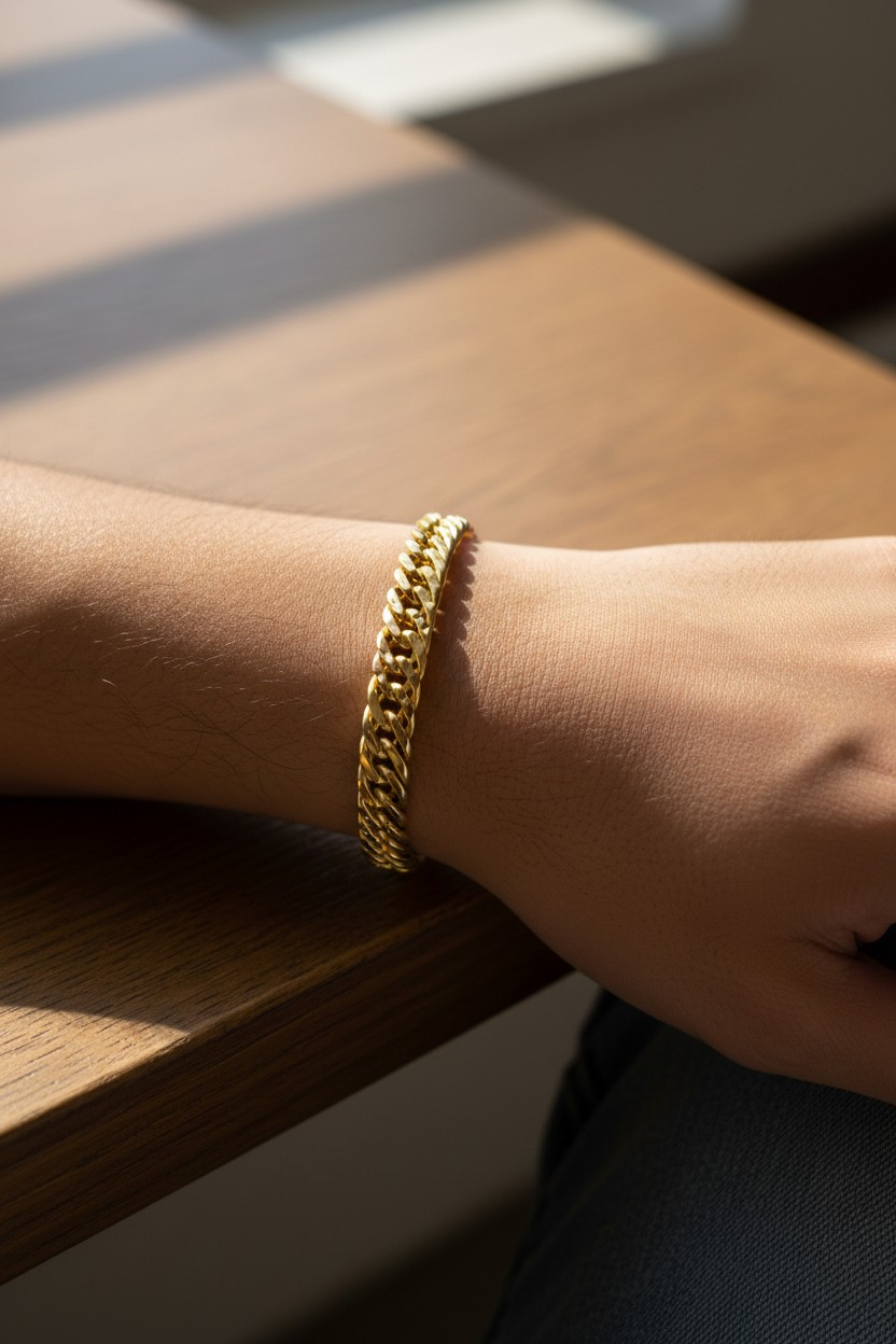TITAN CUBAN MICRO GOLD PLATED BRACELET FOR MEN | PREMIUM BRASS BRACELET
