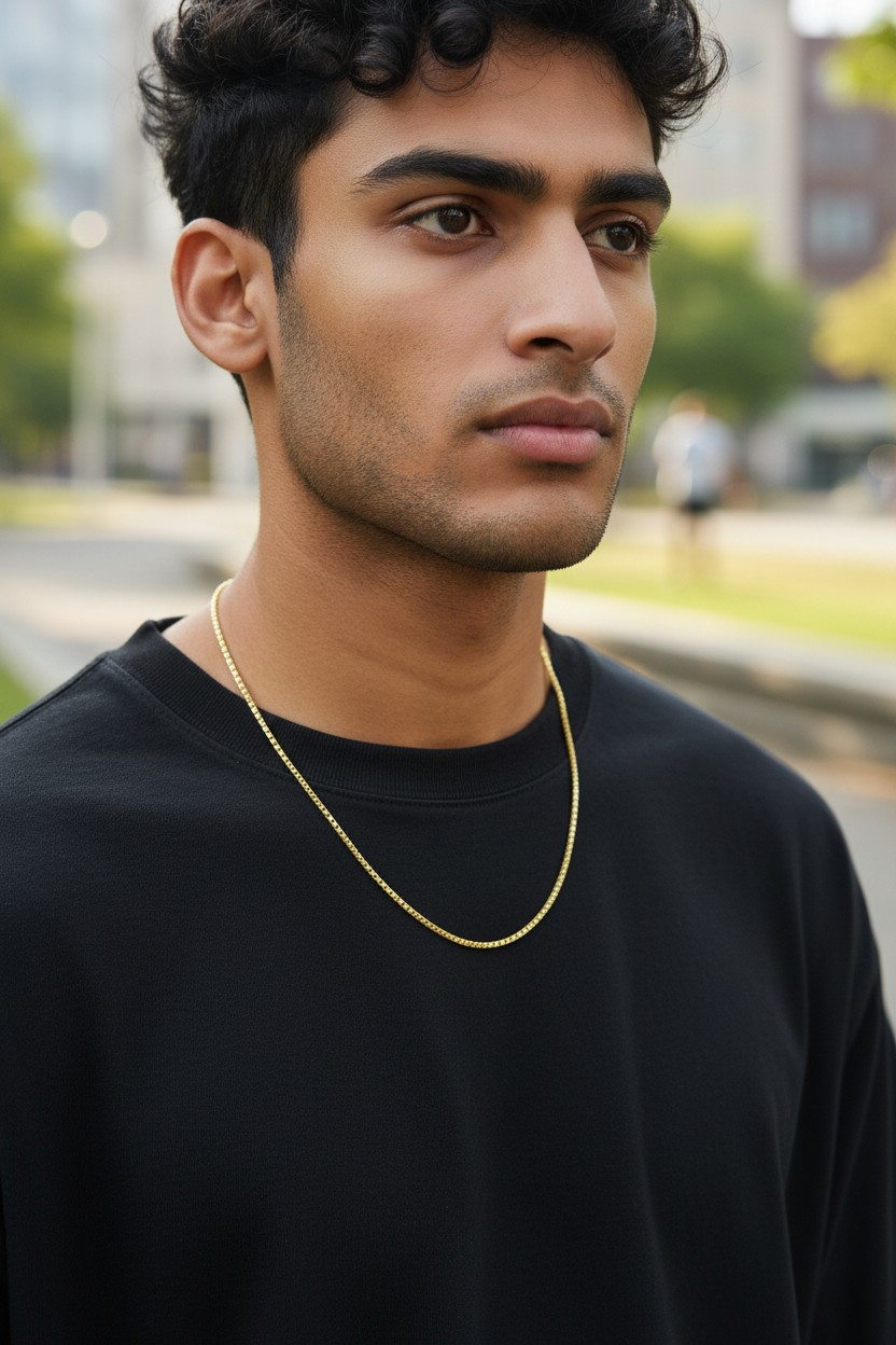 TITAN GRID BOX MICRO GOLD PLATED CHAIN FOR MEN | PREMIUM BRASS GOLD CHAIN