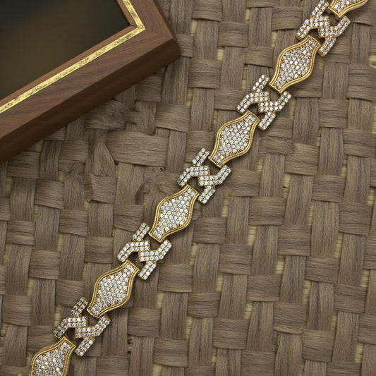 IMPERIO GRID GOLD PLATED DIAMOND BRACELET FOR MEN - BOLD SQAURE LUXURY DESIGN