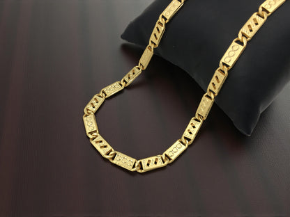 GEOMETRIC EMBOSSED LINK GOLD 20 INCH MEN'S CHAIN