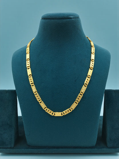 GEOMETRIC EMBOSSED LINK GOLD 20 INCH MEN'S CHAIN
