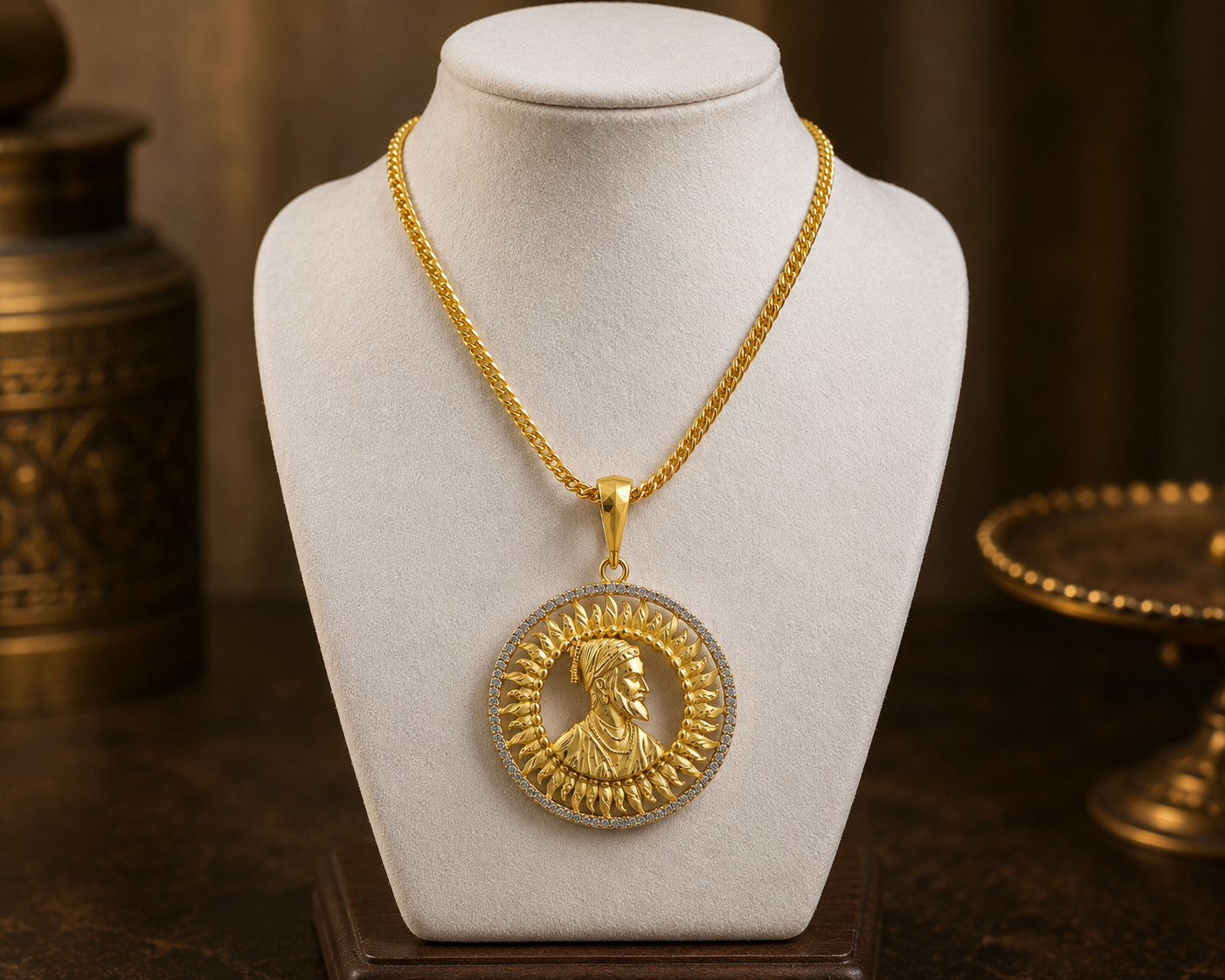 CHHATRAPATI SHIVAJI MAHARAJ MICRO GOLD PLATED MEN’S CHAIN PENDANT