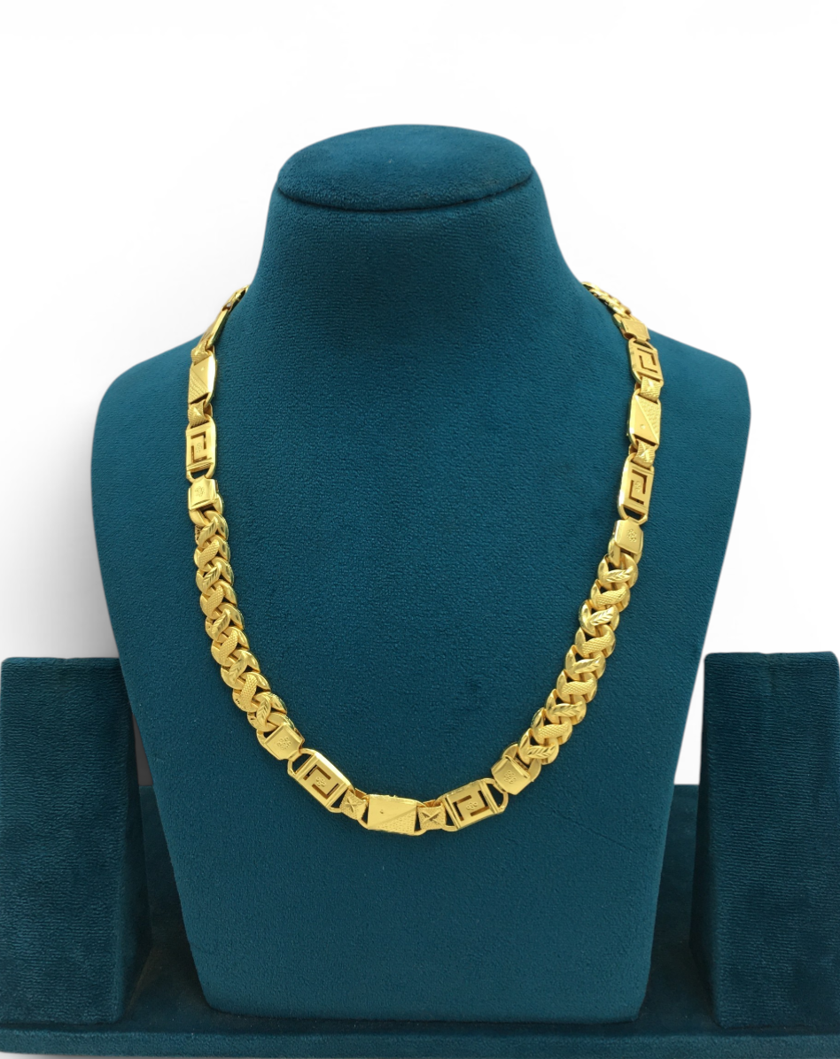 ROYAL GREEK CUBAN MICRO GOLD PLATED CHAIN FOR MEN | PREMIUM BRASS CUBAN LINK CHAIN