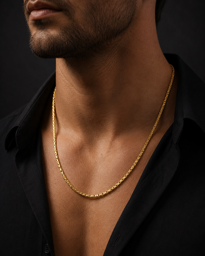 ROYAL GRID MICRO GOLD PLATED GOLD CHAIN FOR MEN | PREMIUM BRASS GRID LINK CHAIN