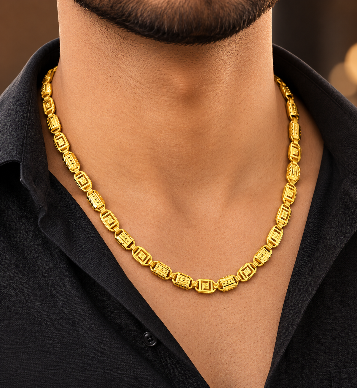 PRIME GEOMETRIC LINK MICRO GOLD PLATED GOLD CHAIN FOR MEN | PREMIUM BRASS GEOMETRIC LINK CHAIN