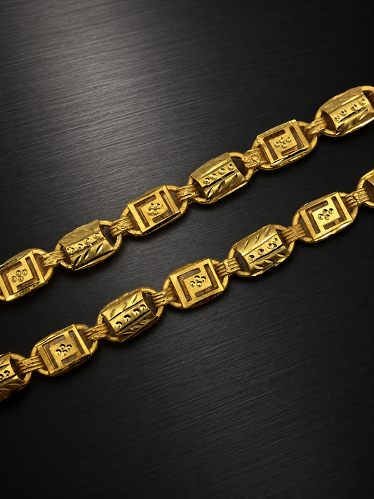 PRIME GEOMETRIC LINK MICRO GOLD PLATED GOLD CHAIN FOR MEN | PREMIUM BRASS GEOMETRIC LINK CHAIN