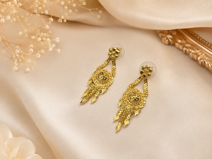 ROYAL TRIPLE BLOOM MICRO GOLD PLATED NECKLACE SET WITH EARRINGS FOR WOMEN | TRADITIONAL GOLD FINISH JEWELLERY