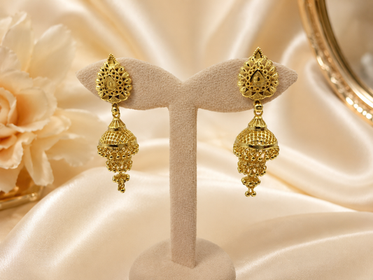 SAANVI MICRO GOLD PLATED JHUMKI EARRINGS FOR WOMEN | PREMIUM BRASS TRADITIONAL JHUMKA