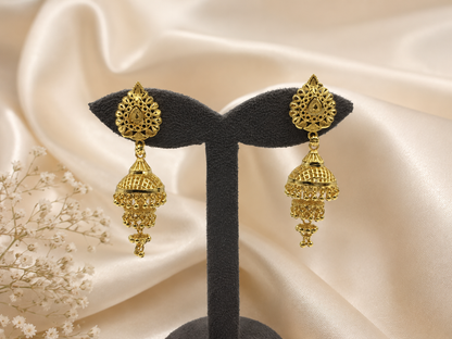 SAANVI MICRO GOLD PLATED JHUMKI EARRINGS FOR WOMEN | PREMIUM BRASS TRADITIONAL JHUMKA