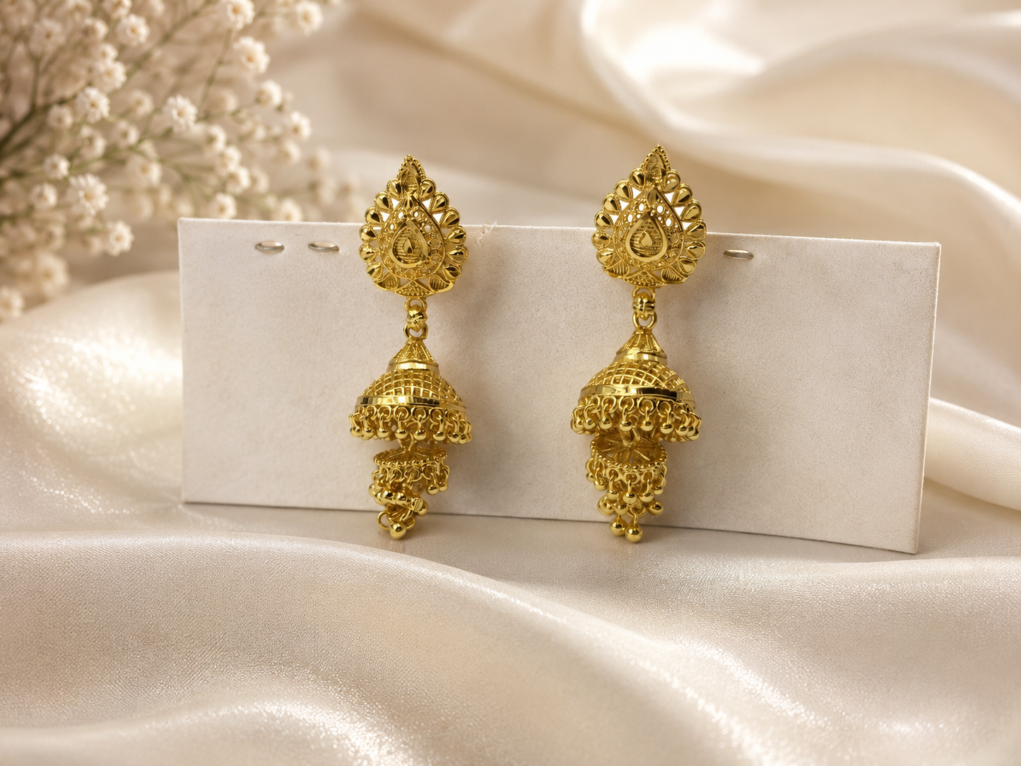 SAANVI MICRO GOLD PLATED JHUMKI EARRINGS FOR WOMEN | PREMIUM BRASS TRADITIONAL JHUMKA