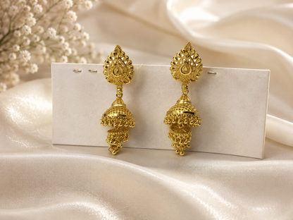 SAANVI MICRO GOLD PLATED JHUMKI EARRINGS FOR WOMEN | PREMIUM BRASS TRADITIONAL JHUMKA