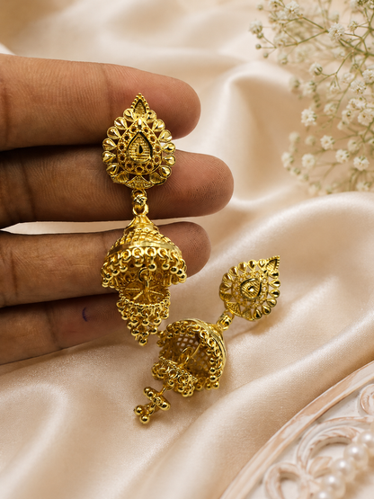 SAANVI MICRO GOLD PLATED JHUMKI EARRINGS FOR WOMEN | PREMIUM BRASS TRADITIONAL JHUMKA