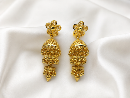 AARVI MICRO GOLD PLATED JHUMKI EARRINGS FOR WOMEN | PREMIUM BRASS TRADITIONAL JHUMKA