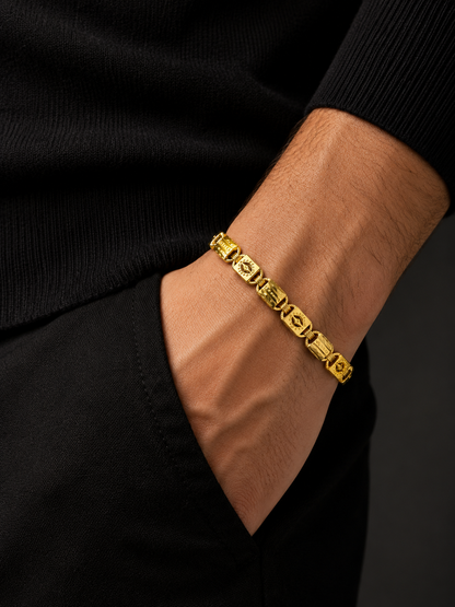 REGAL BARREL MICRO GOLD PLATED BRACELET FOR MEN | PREMIUM BRASS MEN'S BRACELET