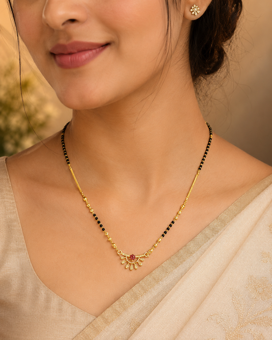 MANGALYA KAMALINI AD STONE MICRO GOLD PLATED MANGALSUTRA FOR WOMEN | TRADITIONAL GOLD FINISH MANGALSUTRA