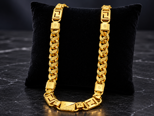 ROYAL GREEK CUBAN MICRO GOLD PLATED CHAIN FOR MEN | PREMIUM BRASS CUBAN LINK CHAIN